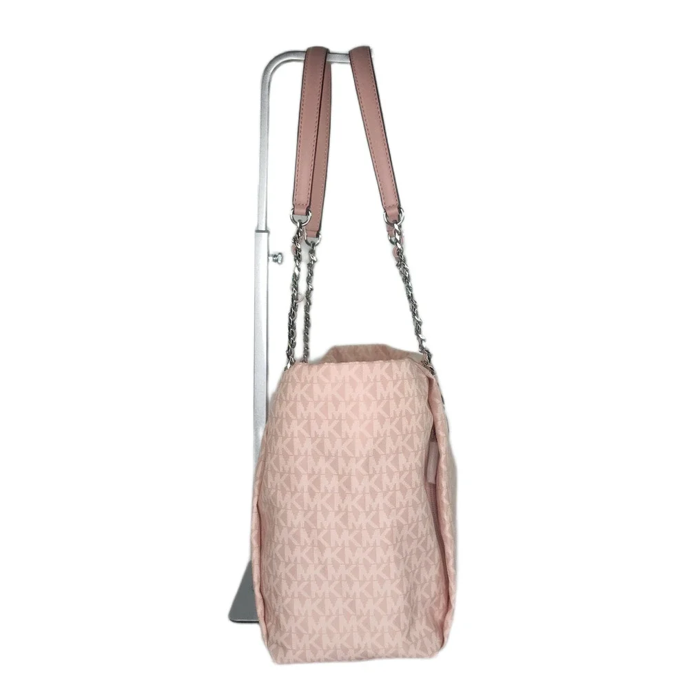 Michael Kors Georgia MK Logo Nylon & Leather Zip Top Tote Bag-Smokey Rose-NWT